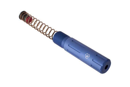 Strike Industries blue AR-15 pistol buffer tube kit uses a compact PDW length design with flatwire spring and custom buffer